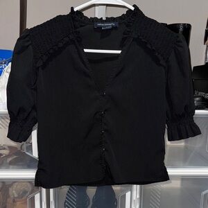 French Connection Black Smocked Blouse